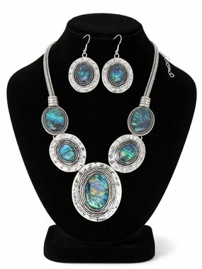Iridescent Stone Statement Necklace & Earrings Set